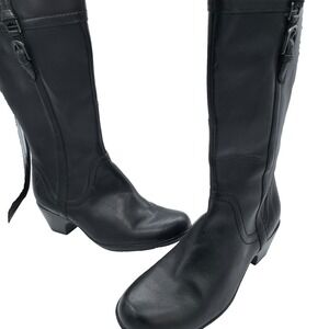 Clarks Ingalls 9 Riding Boot Black Leather Side Zipper Tall Knee Equestrian EX